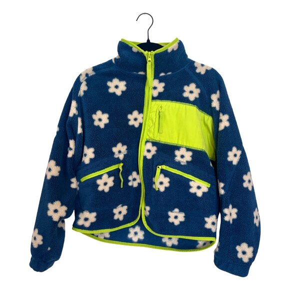 Urban Outfitters UO Stormi Flower Print Fleece Jacket, Blue/Green, Size Small - Picture 4 of 5